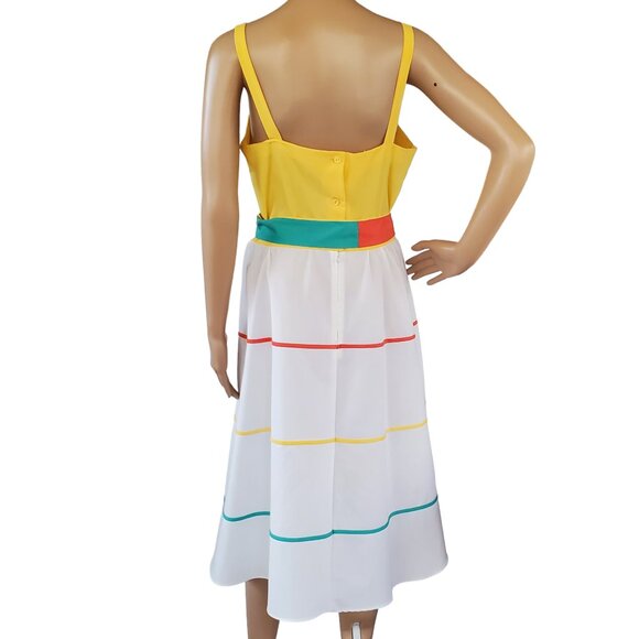 2 Piece Jacket Dress Women's S Sheath Sundress Midi Stripe Tie Belt Square Neck - Picture 6 of 12